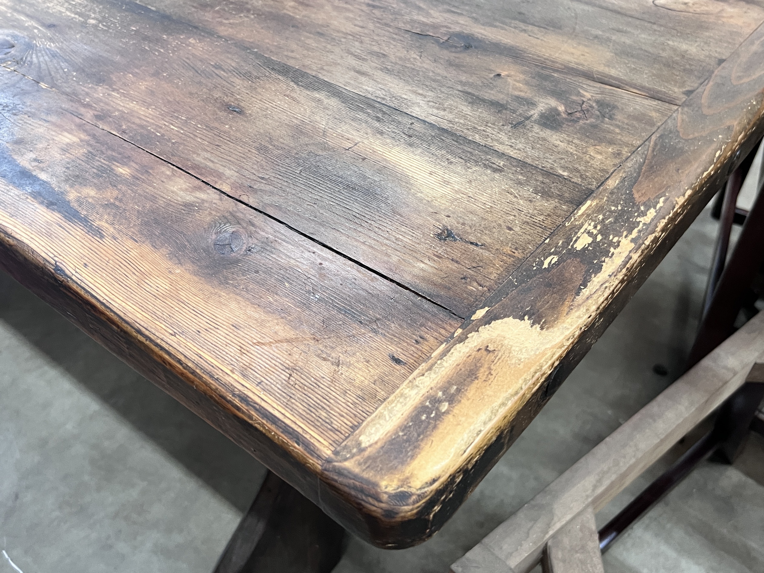 An 18th century style rectangular pine refectory table, width 182cm, depth 75cm, height 74cm